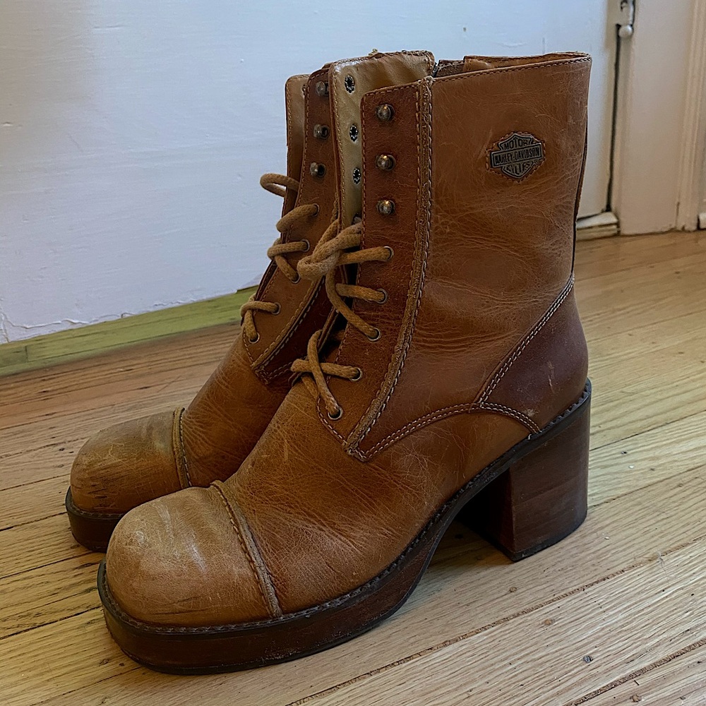 Harley Davidson Leather Platform Boots